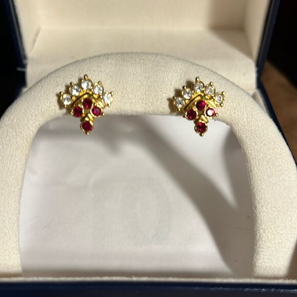Beautiful faux ruby/diamond pierced earrings. - Picture 1 of 4
